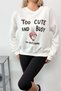 Women's Crew Neck Too Cute Printed 3-Strand Sweatshirt Ecru - 7186 - 2