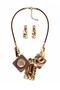 Geometric Shaped Stone Detailed Leather String Necklace Earring Set - 2