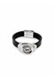 Oval Stone Detailed Geometric Shaped Matte Silver Leather Magnetic Bracelet