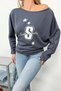 Women's Boat Neck Someone Printed Modal Sweatshirt Anthracite - 12555 - 2