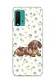 Redmi 9t Compatible Sausage Dog Blue Flower Printed Transparent Phone Case