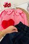 Plaid Girls' 3-Piece Set with Plush Heart Bag and Collar Detail - Red - 2