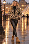 Women's Leopard Pattern Velsoft Lined Fur Coat 32088 - 2