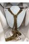 Antique Color Multi-Row Bead Embroidered Knot Detailed Long Tassel Stylish Women's Necklace