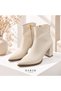Yona Women's Beige Leather Pointed Toe Front Stitching Detailed Zippered Warm Lined 7 cm Thick Heeled Boots