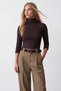 Women's brown turtleneck half sleeve blouse alc-x15993