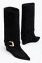 Dalinda Non-Removable Shark Lock Conch Model Wedge Heel Suede Women's Black Boots - 6