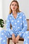 Women's Patterned Shirt Collar Blue Pajama Set 4831 - 6