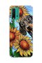 Redmi 9t Compatible Sausage Dog Sunflower Printed Transparent Phone Case