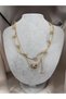 Asymmetrical Stylish Women's Necklace with Bow Figure and Double Chain Bead Detail