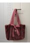 Vintage Touched Plush Bag with Cloth Lining and Plush Fastening, Burgundy 35X30 cm - 3