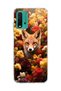 Redmi 9t Compatible Transparent Phone Case with Fox and Flowers Printed Design