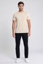 Men Crew Neck Short Sleeve Solid T-Shirt, Beige - 2