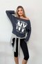 Women's Boat Neck New York Printed Modal Sweatshirt Anthracite - 12455