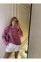 Women's Doing Ny Embroidered Striped Sweatshirt - Pink - 3