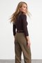Women's brown turtleneck half sleeve blouse alc-x15993 - 5