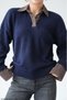 Women's Denim Detailed Polo Neck Knitwear Sweater