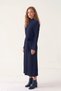 Women's Navy Blue Belted Ribbed Midi Length Knitwear Dress - 3