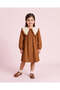Girls Brown Embroidered Collar Long Sleeve Dress