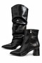 Women's Black Patent Leather Slip-On Crocodile Heeled Boots
