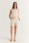 Women's Thick Strap Blouse Elastic Waist Pocket Shorts Self Flower Embroidered Muslin Set 60282018 - 6