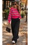 Women's Boat Neck Striped Balloon Sleeve Waist Fitted Knit Sweater - 2