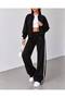 Women's 2 Thread Threaded Black Bomber Jacket-Black Loose Fit White Stripe Detailed Tracksuit Set - 2