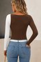 Women's long sleeve asymmetric neck detailed two-tone viscose blouse - 3