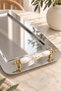 Milas Steel Tea Coffee Breakfast and Presentation Tray 48 X 28 cm White Patterned with Handles and Gold Detail - 3