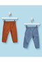 Infant Boys Brown And Blue Printed Track Pants 2 Piece Set - 6