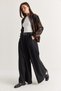 Women's Black High Pleated Belted Palazzo Fabric Skirt Trousers 1122 60286550 - 3