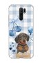 Redmi 9 Compatible Sausage Dog Blue Plaid Printed Transparent Phone Case