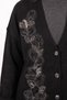 Women's Black V-Neck Floral Motif Beaded Embroidered Loose Knitwear Cardigan - 3