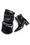 Women's Black Patent Leather Slip-On Crocodile Heeled Boots - 2