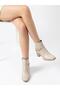 Women's Beige Stylish Sole Thick Heeled Belt Detailed Zippered Boots - 4