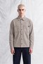 Men's Beige Double Pocket Denim Jacket with Button Detail and Drawstring Sleeves