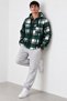 Men's Hooded Zippered Green Plaid Shirt - 6