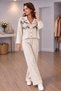 Stone Detailed Ethnic Patterned Shirt Collar Double Set – Beige