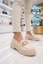 Buckle Detailed Thick Soled Stylish Comfortable Beige Women's Casual Shoes Loafer 1837 - 3