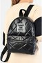 Backpack - Quilted Stitched Black Leather Women's Casual Backpack