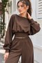 Women's Boat Neck Corseted Waist Top and Bottom Set - 4