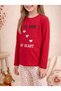 Girls & Baby Cotton Single Jersey Heart Printed Straight Leg Long Sleeve Pajama Set Red - 3