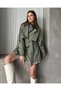 Women's Short Double-Breasted Collared Belted Buttoned Oversize Seasonal Trench Coat - 6