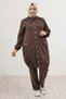67077 Large Size Pocket Detail Modal Trousers Set with Stone Detail - Brown