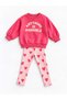 Girl's Pink Slogan Sweatshirt Winter 3-Thread Cotton Sweatshirt Heart Leggings Top and Bottom Set - 3
