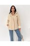 Women's Plush Lined Hooded Straw Rope Lace-Up Zippered Oversize Gabardine Coat - 4