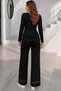 Women's Long Sleeve Round Neck Tulle Detailed Imported Crepe Blouse and Trousers Two-Piece Set - 3