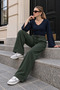 Women's Khaki Relaxed Draped Pants with Pockets - 4
