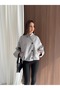 Women's Stand Collar Asymmetrical Buttoned Balloon Sleeve Oversize Short Cashmere Coat - 3