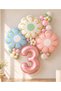 Party 3 Years Old Pastel Daisy Themed Birthday Balloon Set – Rose Gold Number Foil Balloon, Pink Blue Green Concept